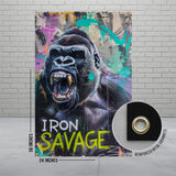 Gorilla Art Print, Iron Savage Poster, Large Wall Art, Modern Decor for Home, Vibrant Colors, Urban Canvas, 24x36 Inches