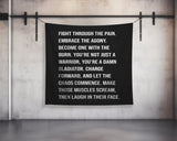 Custom Gym Tapestry | Home Gym Flag Decor | Large Quote Wall Art | Motivational Inspirational | Fight Through The Pain V1