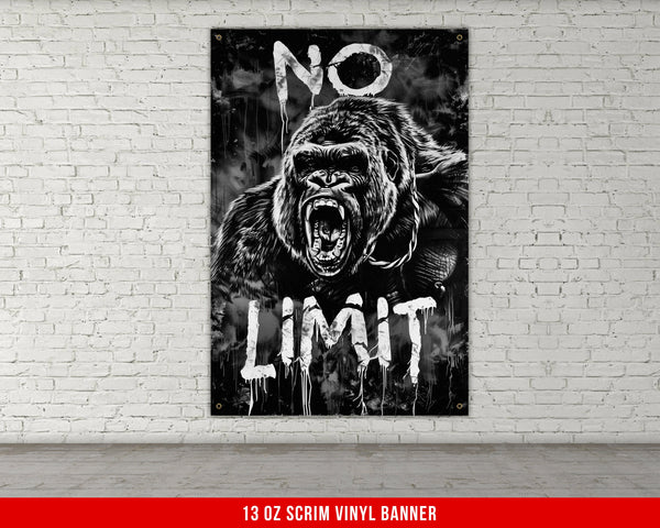 a black and white picture of a gorilla with the word limit on it