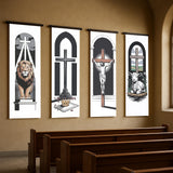Set of 4 Christian Catholic Banners - Jesus, Cross, Lamb, Crown - Church and Home Religious Wall Art V30