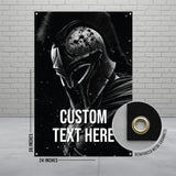 Spartan Warrior Banner, Medieval Knight Decor, Wall Art with Custom Text, 24x36 Inch Poster with Grommets for Hanging