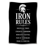 Black banner with "Iron Rules" and motivational quotes.
