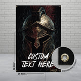 Spartan Helmet Banner, Customizable Text Poster, Epic Wall Art, Gaming Room Decor, Man Cave Decoration, 24x36 Inches, Reinforced Grommets