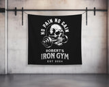 a wall hanging on a wall with a gym sign