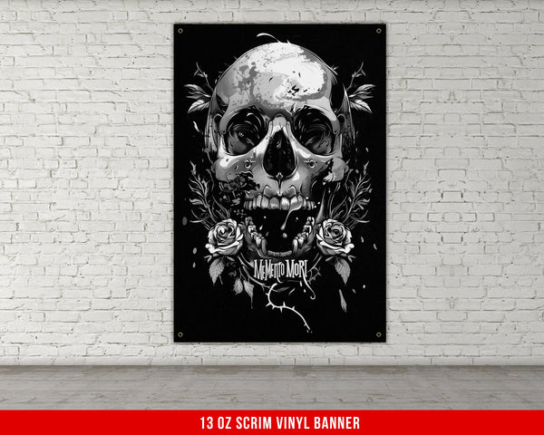 a black and white picture of a skull with roses