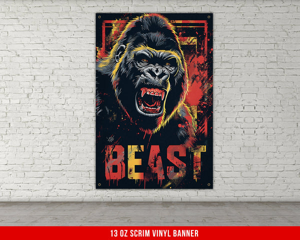 a picture of a gorilla on a brick wall