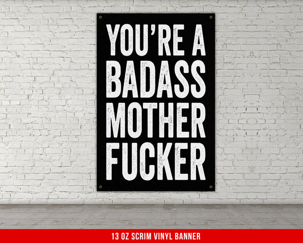 Badass Mother Fucker Banner - Home Gym Decor - Motivational Quote Wall Art - Weightlifting - Sports Fitness Lifting - Garage Basement