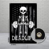 Deadlift Skeleton Flag, Gym Decor, Workout Motivation Banner, Fitness Wall Art, Strength Training, Gym Lover Gift, 24x36 Inches