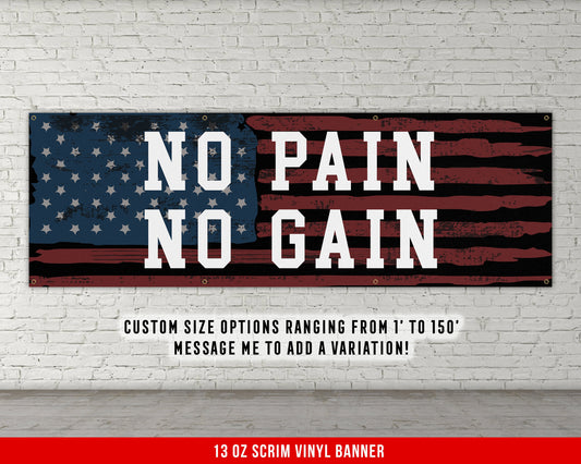 No Pain No Gain USA Banner - Motivational Home Gym Decor - Large Quote Wall Art - Weightlifting American