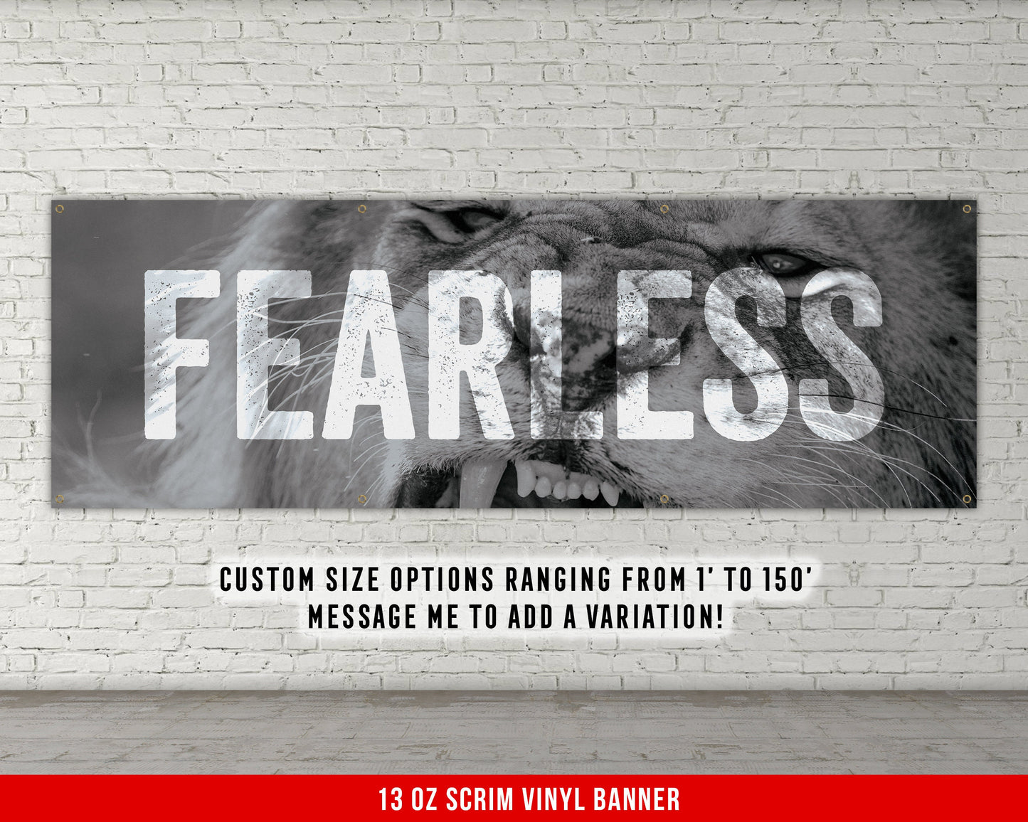 Fearless Lion Banner - Home Gym Decor - Large Motivational Quote Wall Art - Weightlifting - Sports Inspiration