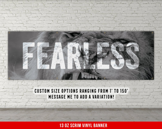 Fearless Lion Banner - Home Gym Decor - Large Motivational Quote Wall Art - Weightlifting - Sports Inspiration