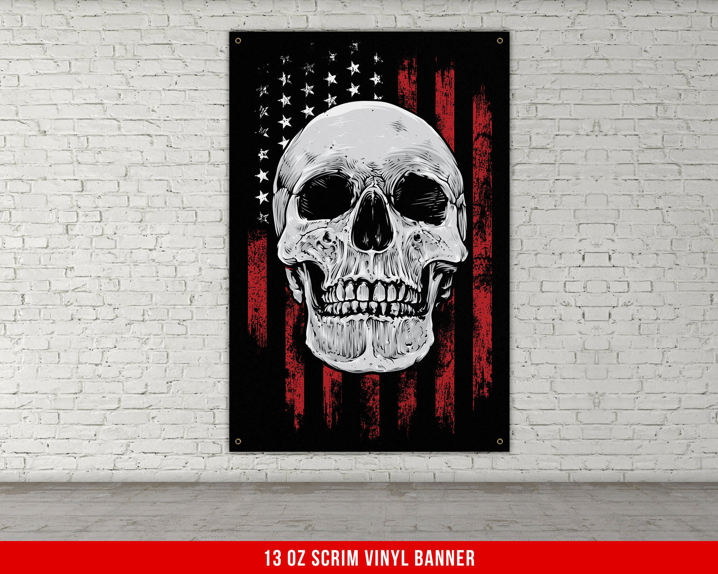 USA Skull Banner - Home Gym Decor - Large Motivational Quote Wall Art - Weightlifting - Sports Inspiration