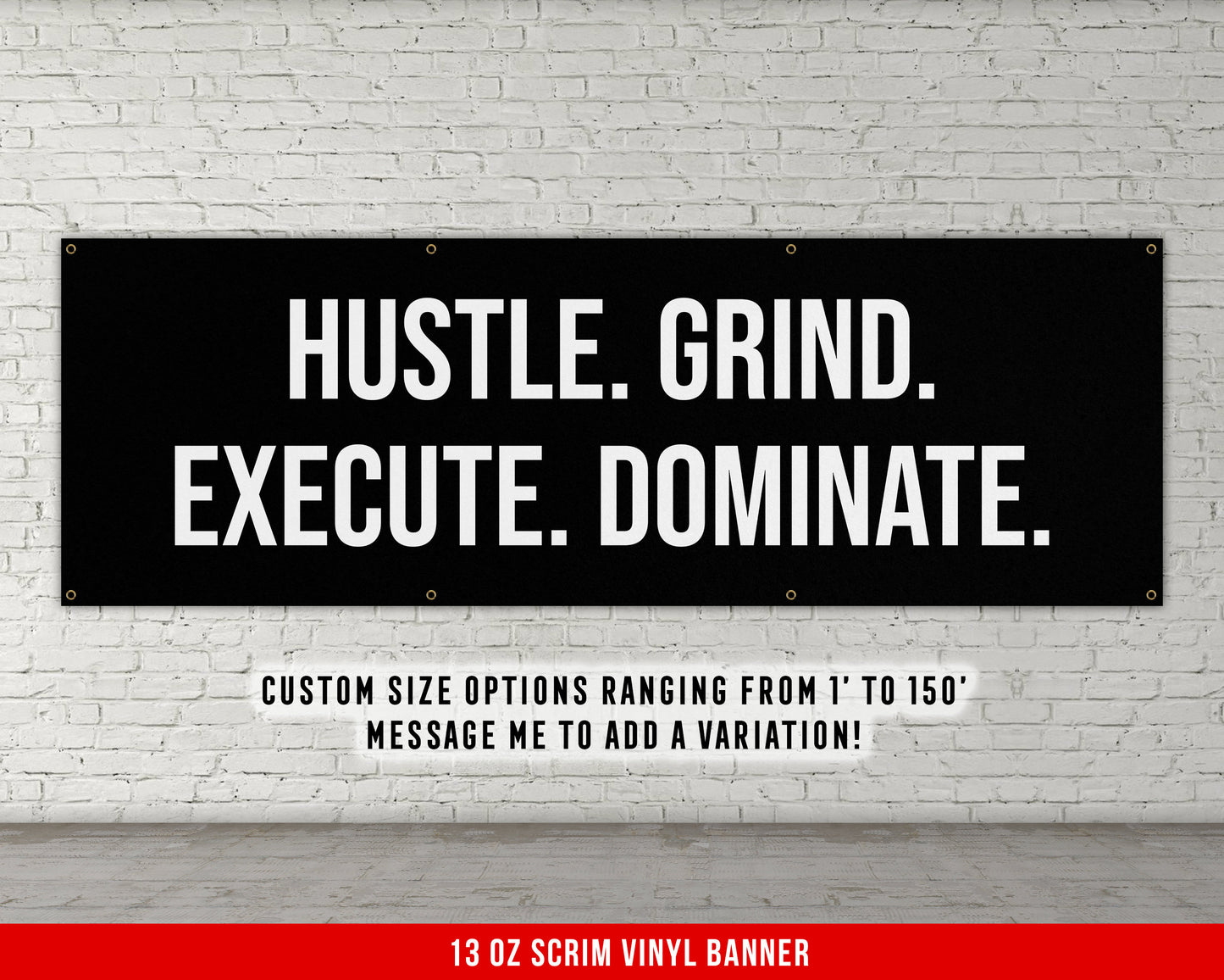 Hustle Grind Execute Dominate Banner - Home Gym Decor - Large Quote Wall Art - Fitness Training - Motivational Inspiration