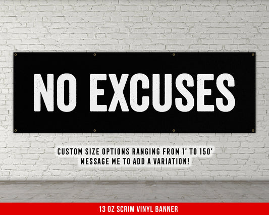 No Excuses Banner - Motivational Home Gym Decor - Large Quote Wall Art - Weightlifting - Inspirational - Minimalism