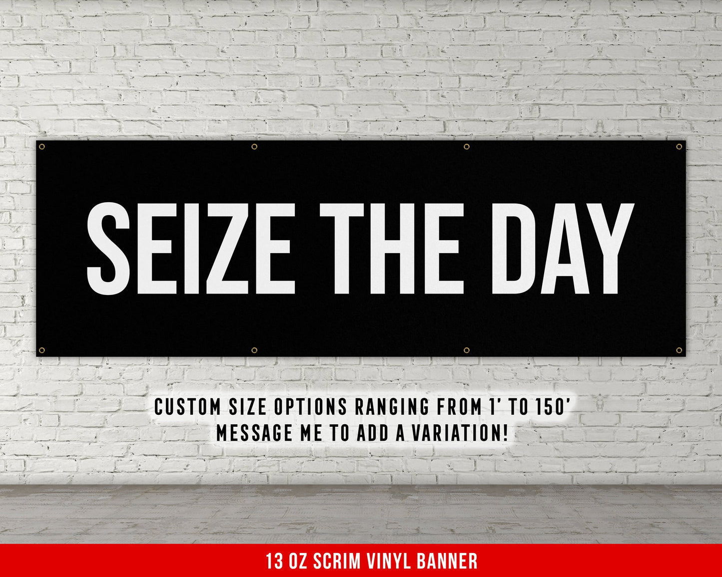 Seize The Day Banner - Motivational Home Gym Decor - Large Quote Wall Art - Weightlifting - Inspirational