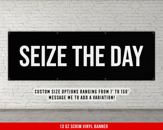 Seize The Day Banner - Motivational Home Gym Decor - Large Quote Wall Art - Weightlifting - Inspirational