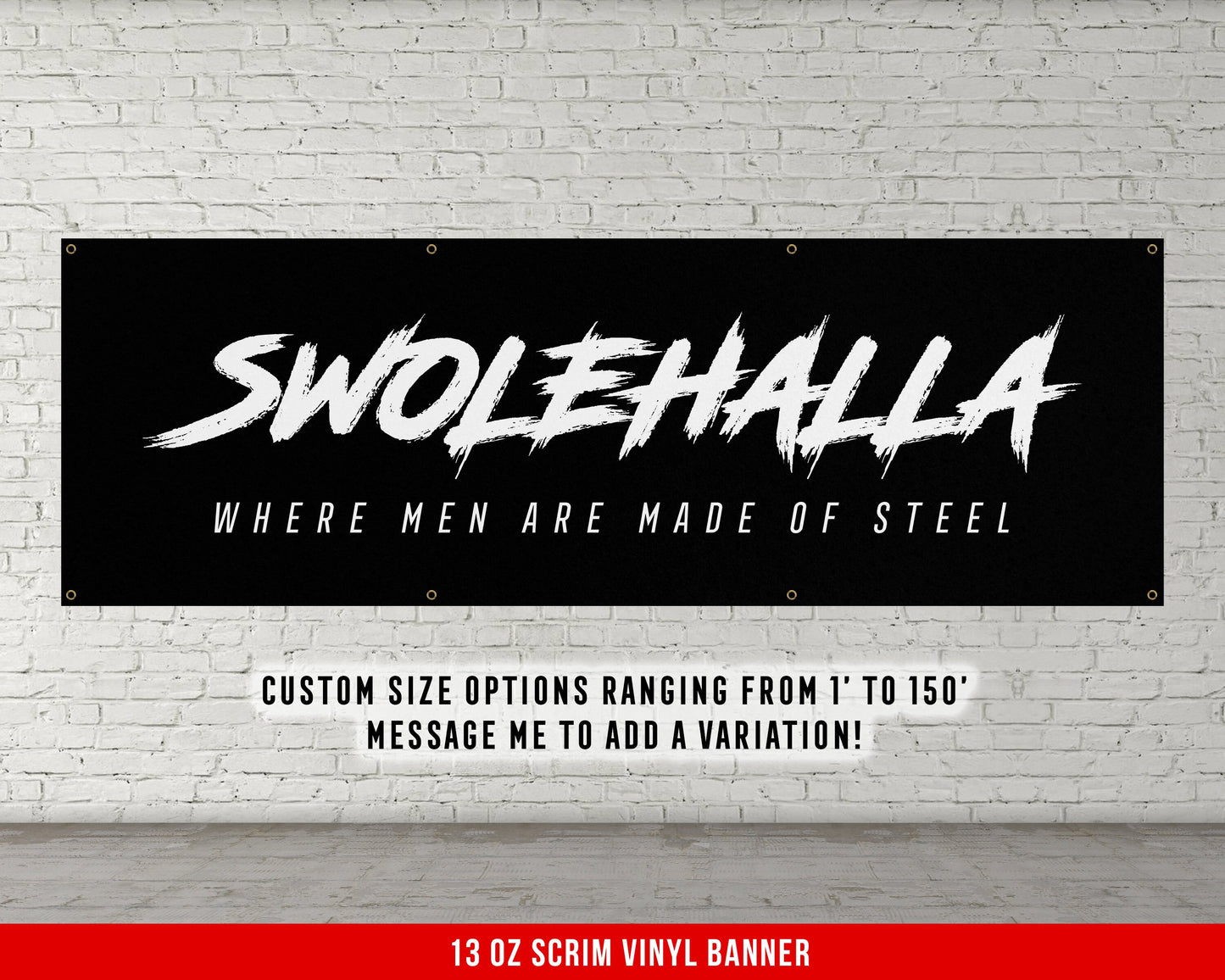 Swolehalla Steel Men Banner - Motivational Home Gym Decor - Large Quote Wall Art - Weightlifting - Inspirational