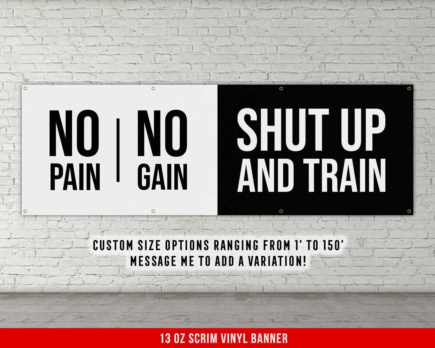 No Pain No Gain Banner - Motivational Home Gym Decor - Large Quote Wall Art - Weightlifting - Inspirational - Minimalism