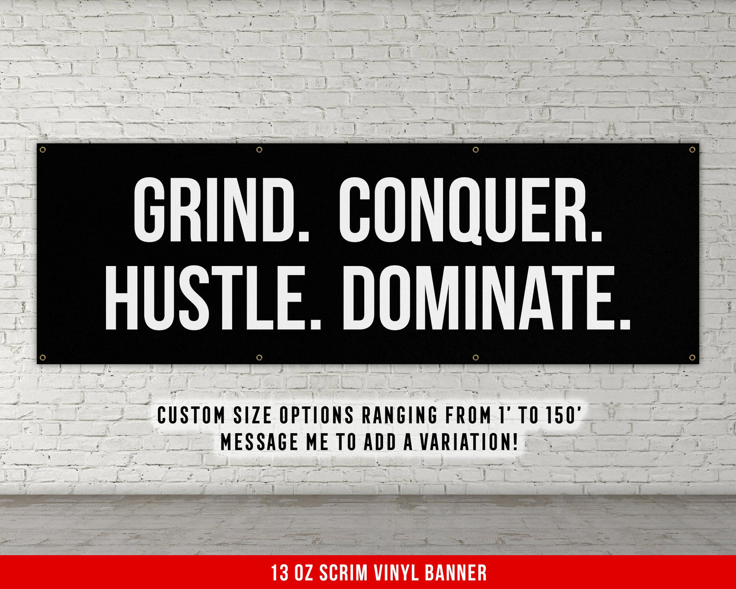 Grind Conquer Hustle Dominate Banner - Home Gym Decor - Large Quote Wall Art - Fitness Training - Motivational Inspirational