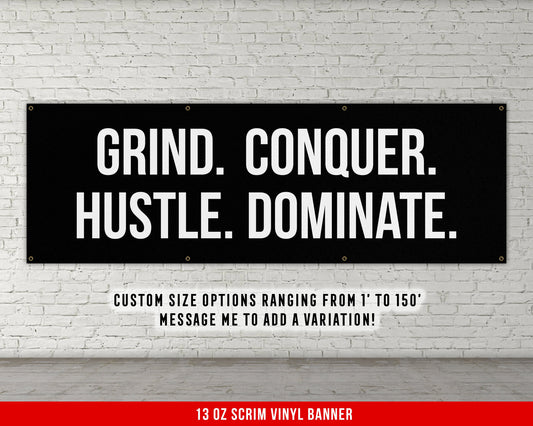 Grind Conquer Hustle Dominate Banner - Home Gym Decor - Large Quote Wall Art - Fitness Training - Motivational Inspirational