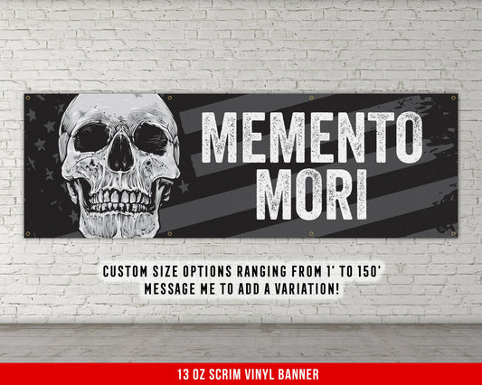 Memento Mori Banner - Home Gym Decor - Large Motivational Quote Wall Art - USA Skull Print - Inspirational Motivation