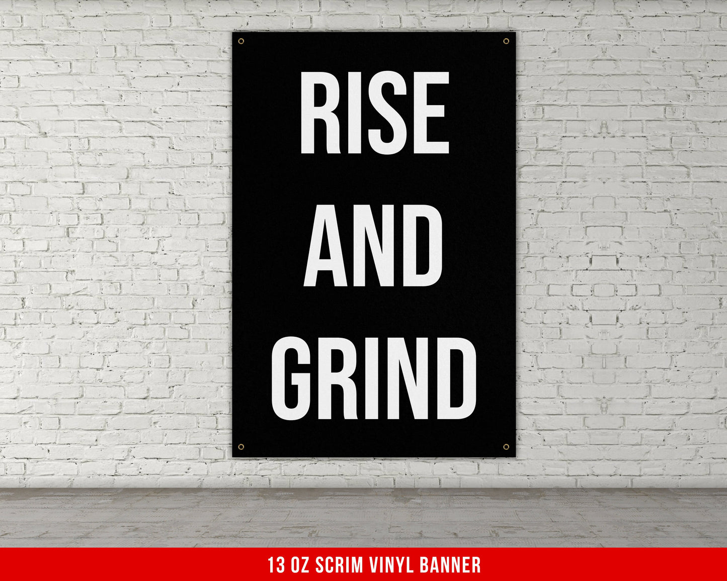 Rise and Grind Banner - Home Gym Decor - Large Motivational Quote Wall Art - Weightlifting - Sports Inspiration