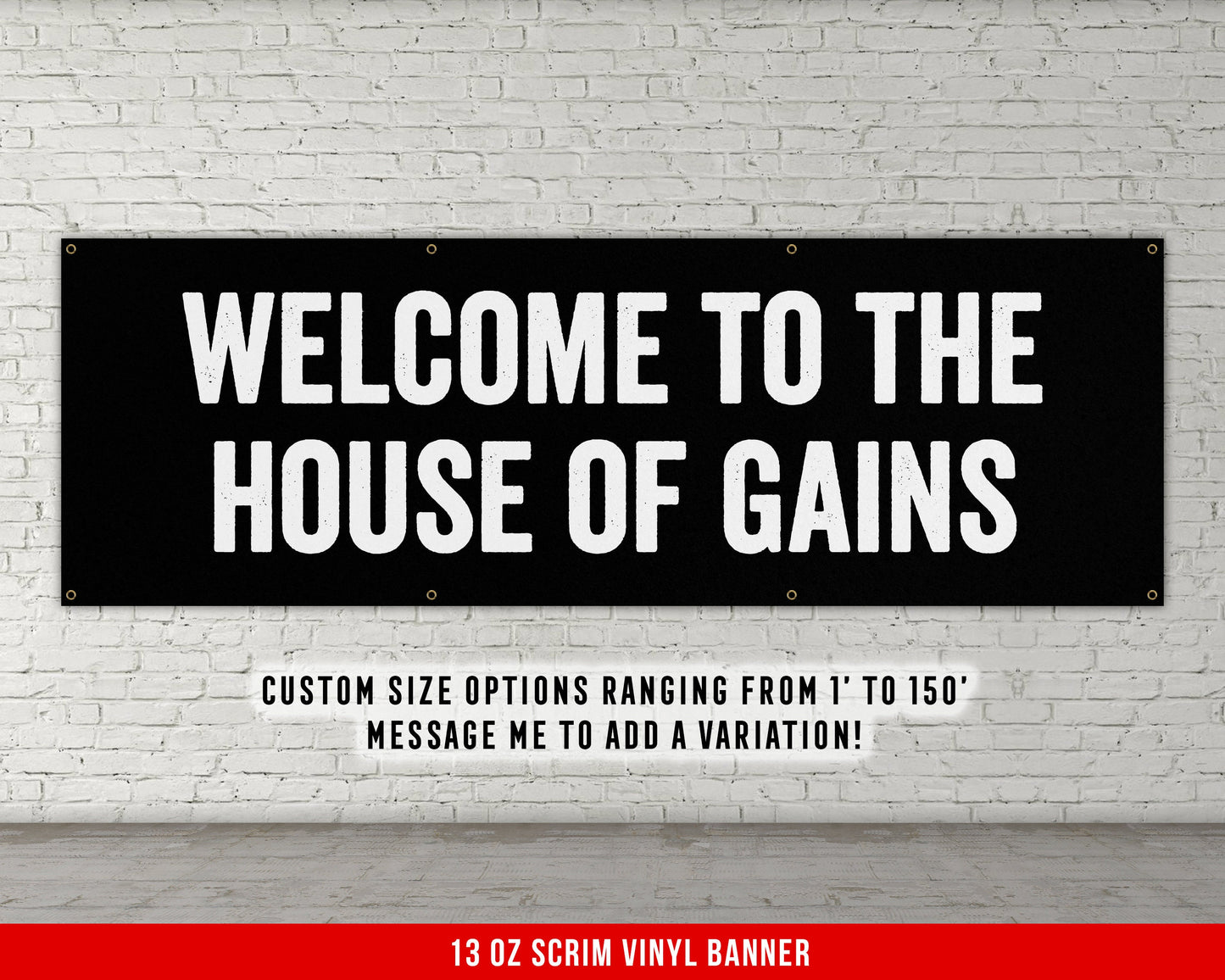 House Of Gains Banner - Motivational Home Gym Decor - Large Quote Wall Art - Weightlifting - Inspirational - Minimalism