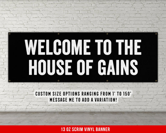 House Of Gains Banner - Motivational Home Gym Decor - Large Quote Wall Art - Weightlifting - Inspirational - Minimalism