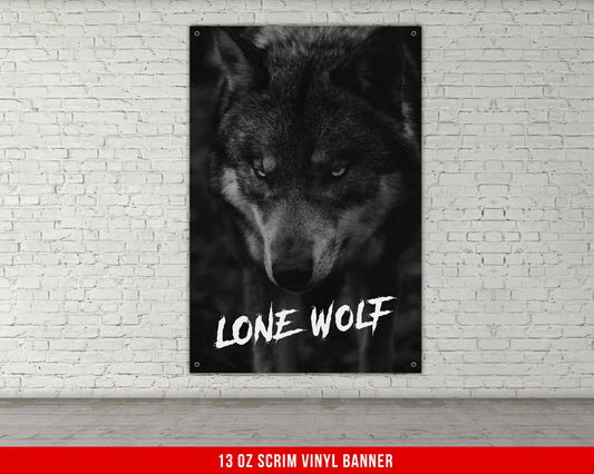 Lone Wolf Banner - Home Gym Decor - Large Motivational Quote Wall Art - Inspirational Print - Wolves - Garage