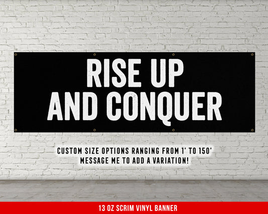 Rise Up and Conquer Banner - Motivational Home Gym Decor - Large Quote Wall Art - Weightlifting - Inspirational