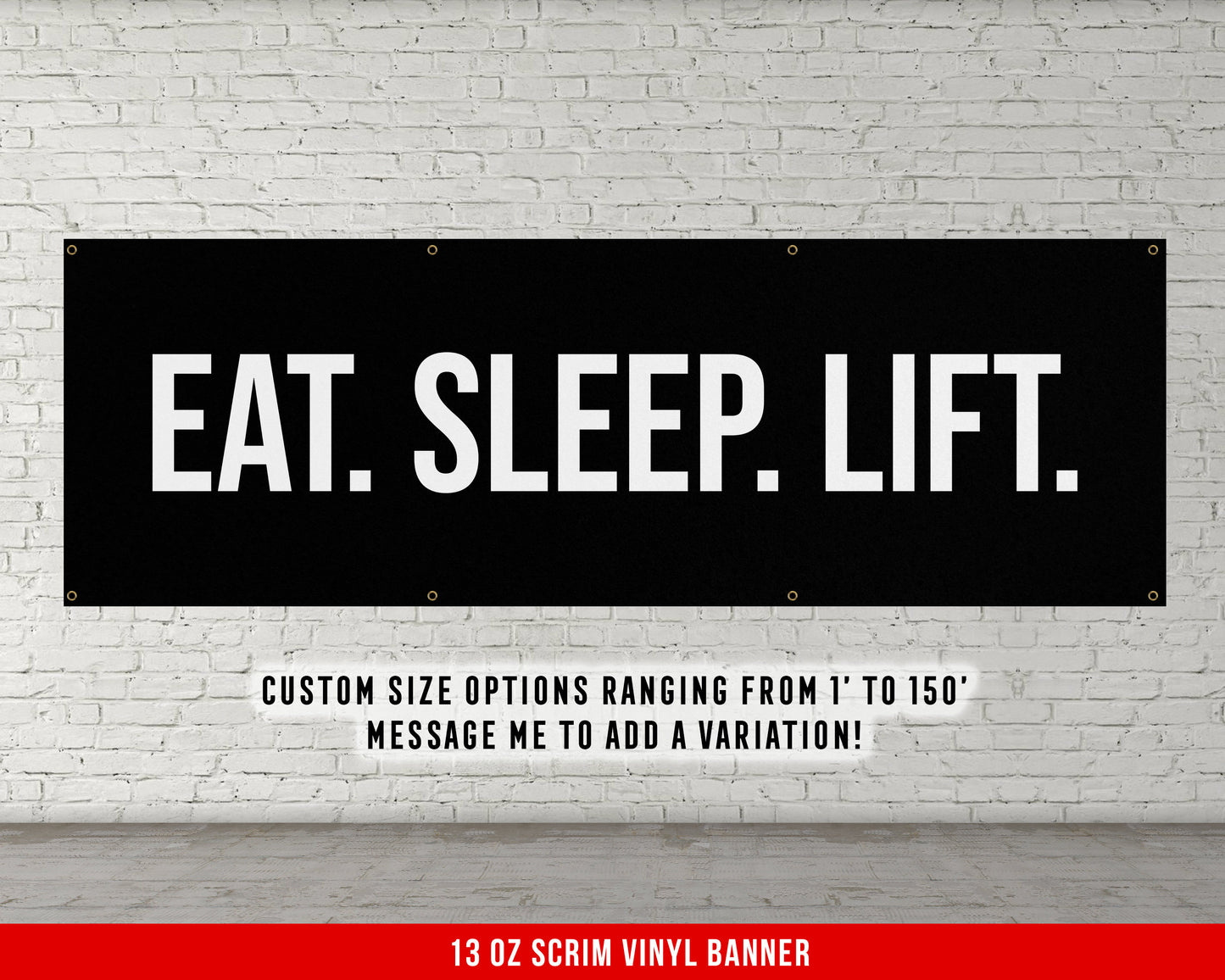 Eat Sleep Lift Banner - Motivational Home Gym Decor - Large Quote Wall Art - Weightlifting - Inspirational - Garage Gym