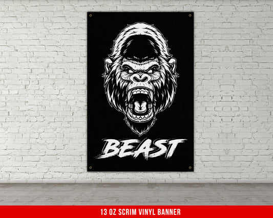 Gorilla Beast Banner - Home Gym Decor - Large Quotes Wall Art - Motivational Fitness Weightlifting - Sports Inspiration