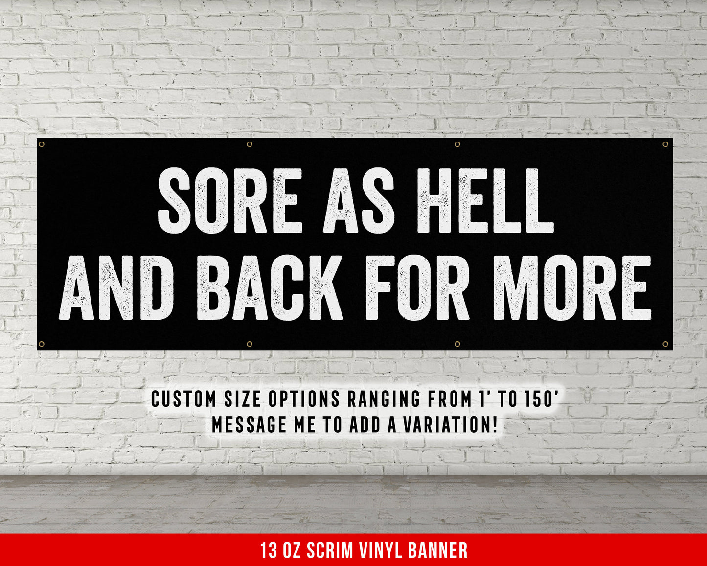 Sore As Hell Banner - Home Gym Decor - Large Quote Wall Art - Fitness Training - Motivational Weightlifting