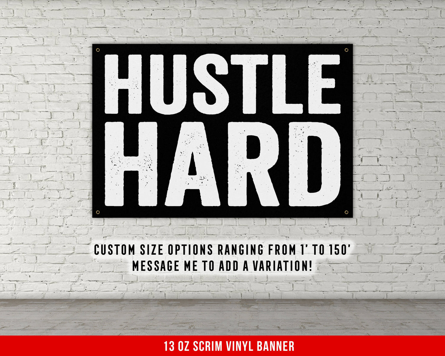 Hustle Hard Banner - Home Gym Decor - Large Quotes Wall Art - Garage Basement - Sports Inspiration - Motivational