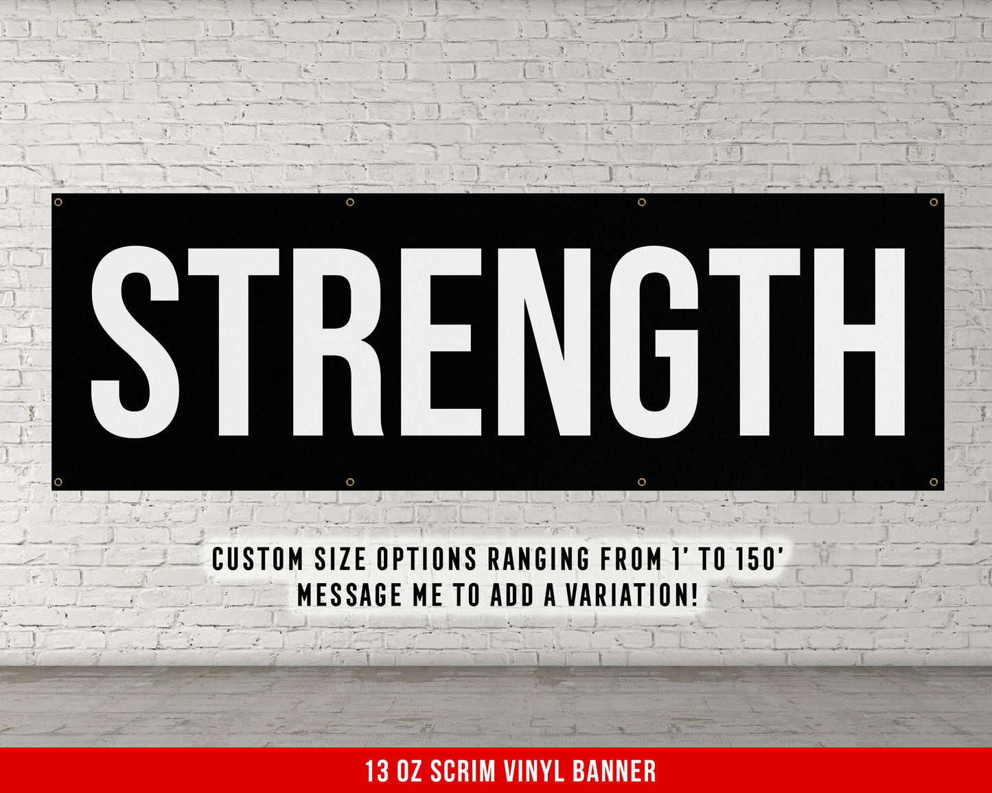 Strength Banner - Motivational Home Gym Decor - Large Quote Wall Art - Weightlifting - Inspirational