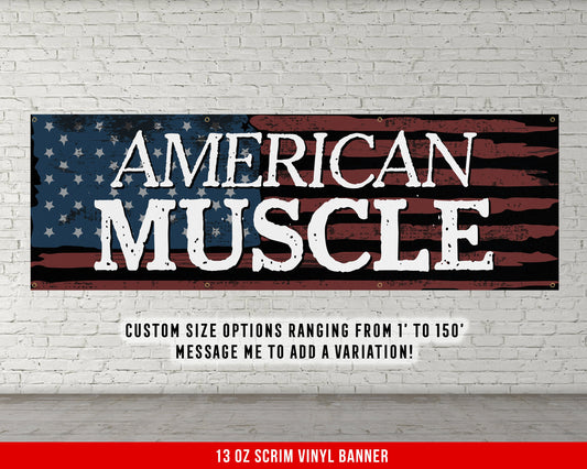 American Muscle USA Banner - Motivational Home Gym Decor - Large Quote Wall Art - Weightlifting American - Distressed