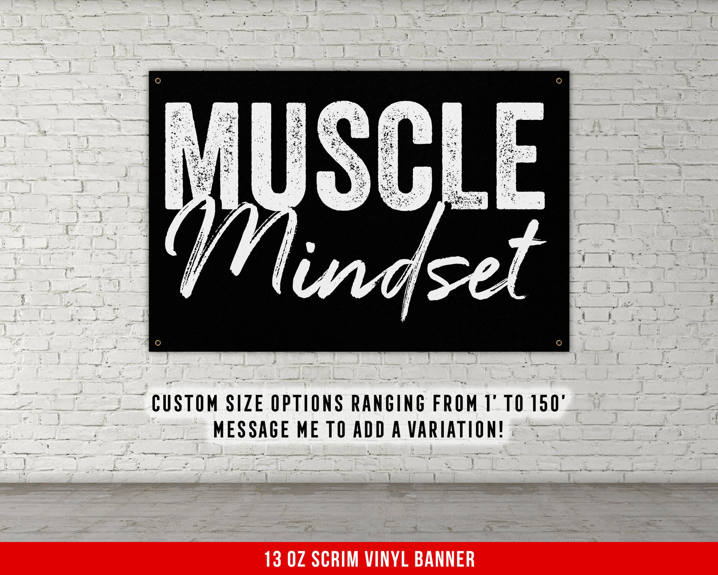 Muscle Mindset Banner - Home Gym Decor - Large Quotes Wall Art - Garage Basement - Sports Inspiration - Motivational