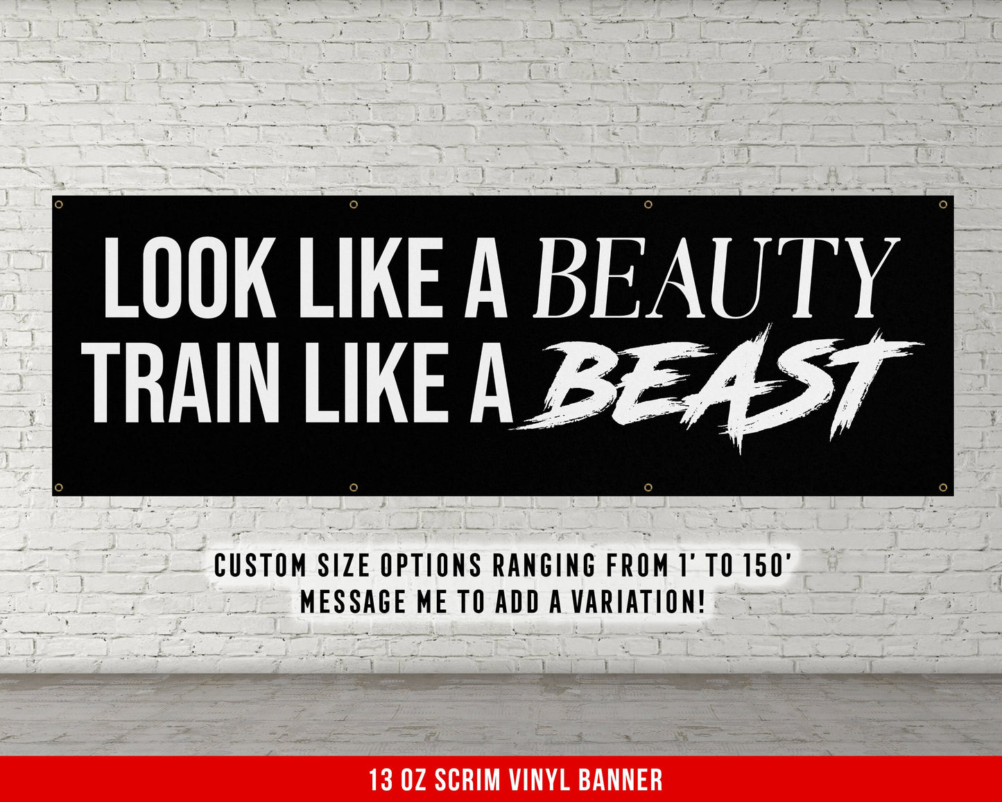 Look Like A Beauty Train Like A Beast Banner - Home Gym Decor - Large Quote Wall Art - Fitness Training - Motivational Weight Loss Women