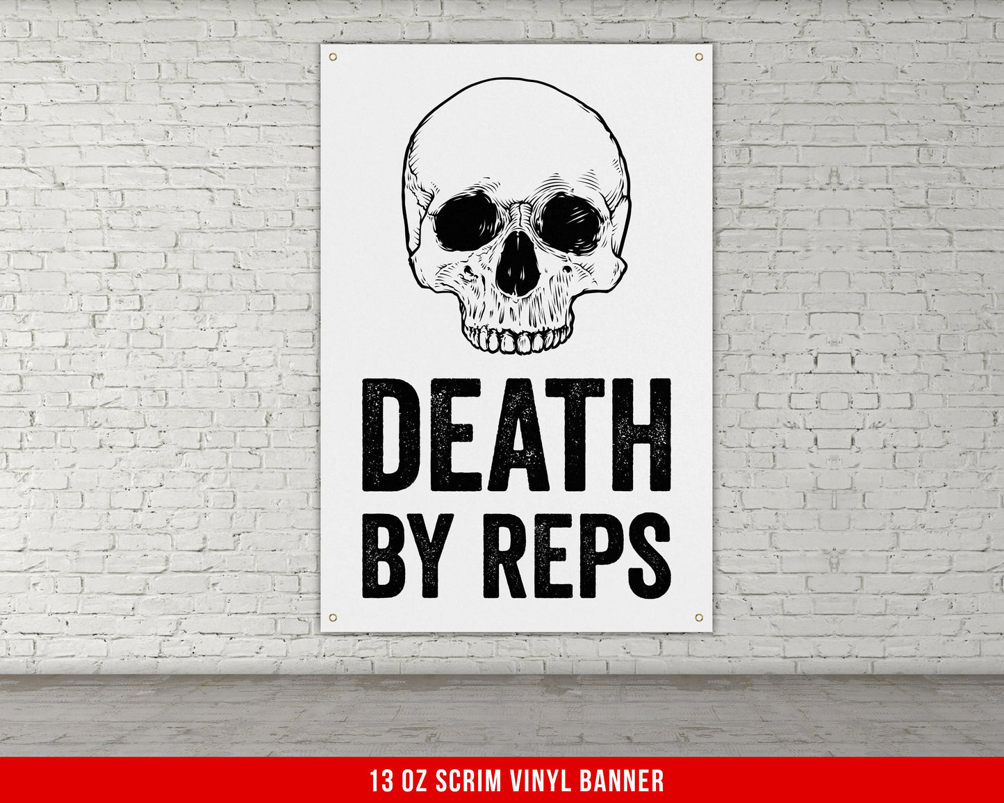 Death By Reps Banner - Home Gym Decor - Large Quotes Wall Art - Motivational Fitness Powerlifting - Inspiration