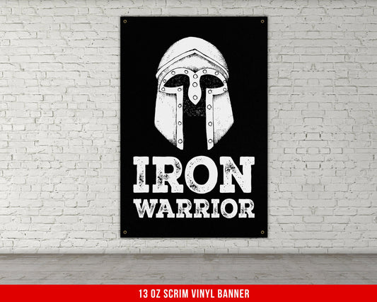 Iron Warrior Banner - Home Gym Decor - Large Motivational Quote Wall Art - Weightlifting - Sports Inspiration