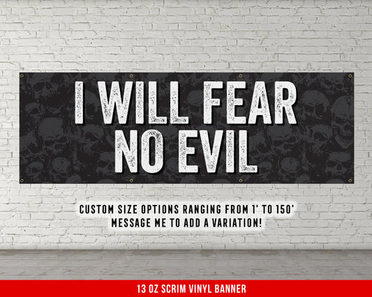 Fear No Evil Banner - Home Gym Decor - Large Motivational Quote Wall Art - Weightlifting - Skulls