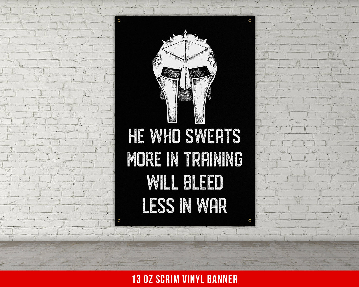 He Who Sweats Banner - Home Gym Decor - Large Motivational Quote Wall Art - Weightlifting - Sports Inspiration