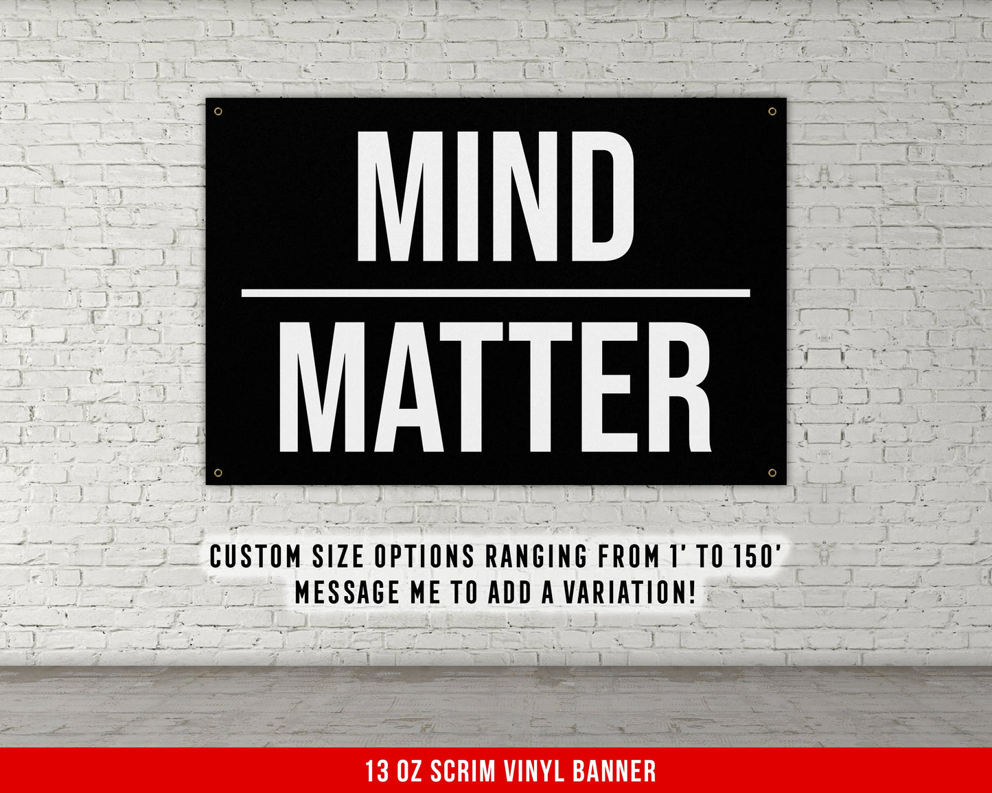 Mind Over Matter Banner - Home Gym Decor - Large Quotes Wall Art - Garage Basement - Sports Inspiration - Motivational Fitness