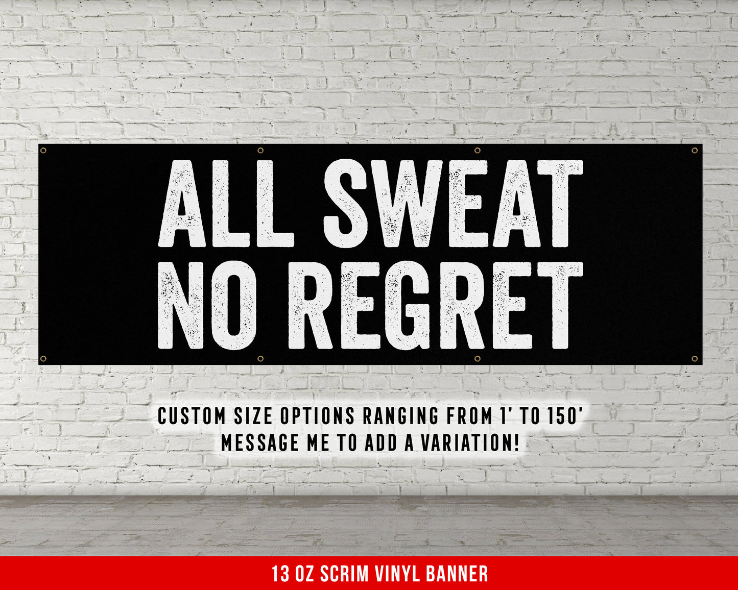 All Sweat No Regret Banner - Home Gym Decor - Large Quote Wall Art - Fitness Training - Motivational Weightlifting