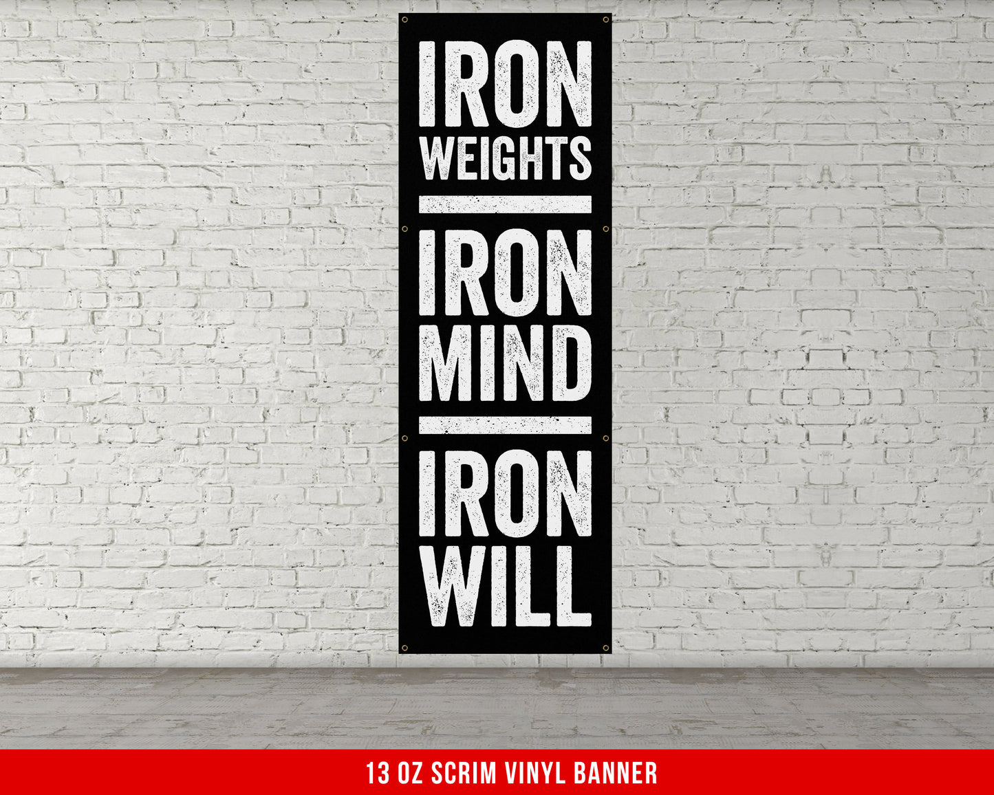 Iron Weights Banner - Motivational Home Gym Decor - Large Quote Wall Art - Weightlifting - Inspirational