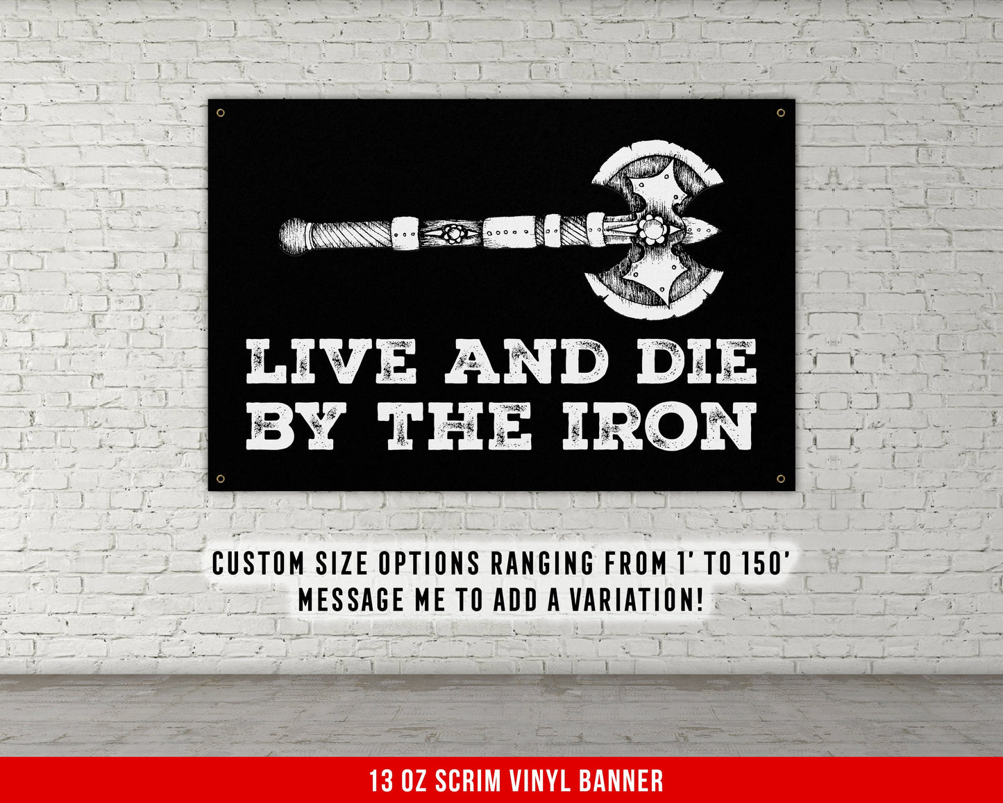 Live By Iron Banner - Home Gym Decor - Large Quotes Wall Art - Garage Basement - Sports Inspiration - Motivational Weightlifting