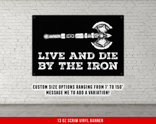 Live By Iron Banner - Home Gym Decor - Large Quotes Wall Art - Garage Basement - Sports Inspiration - Motivational Weightlifting