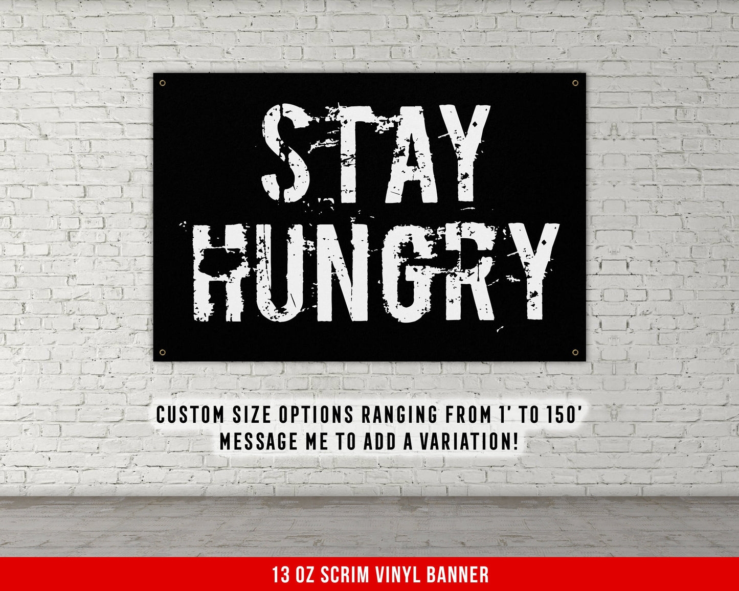 Stay Hungry Banner - Home Gym Decor - Large Quotes Wall Art - Motivational Fitness Weightlifting - Sports Inspiration