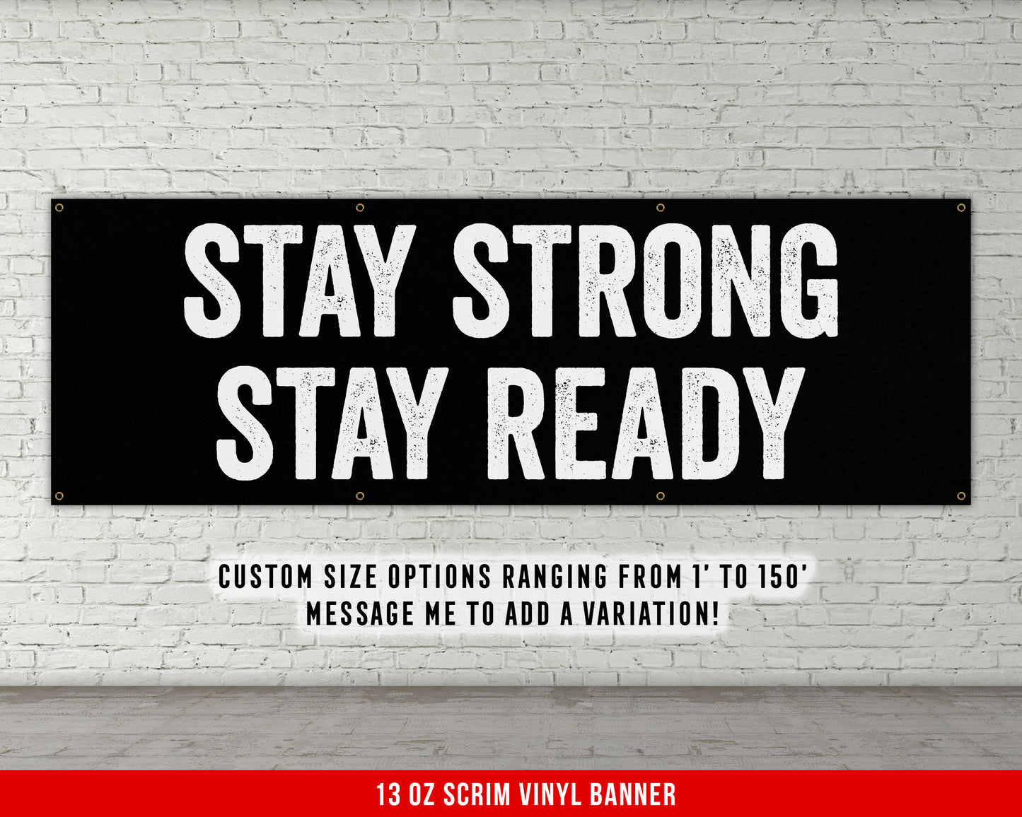 Stay Strong Stay Ready Banner - Motivational Home Gym Decor - Large Quote Wall Art - Weightlifting - Inspirational - Minimalism