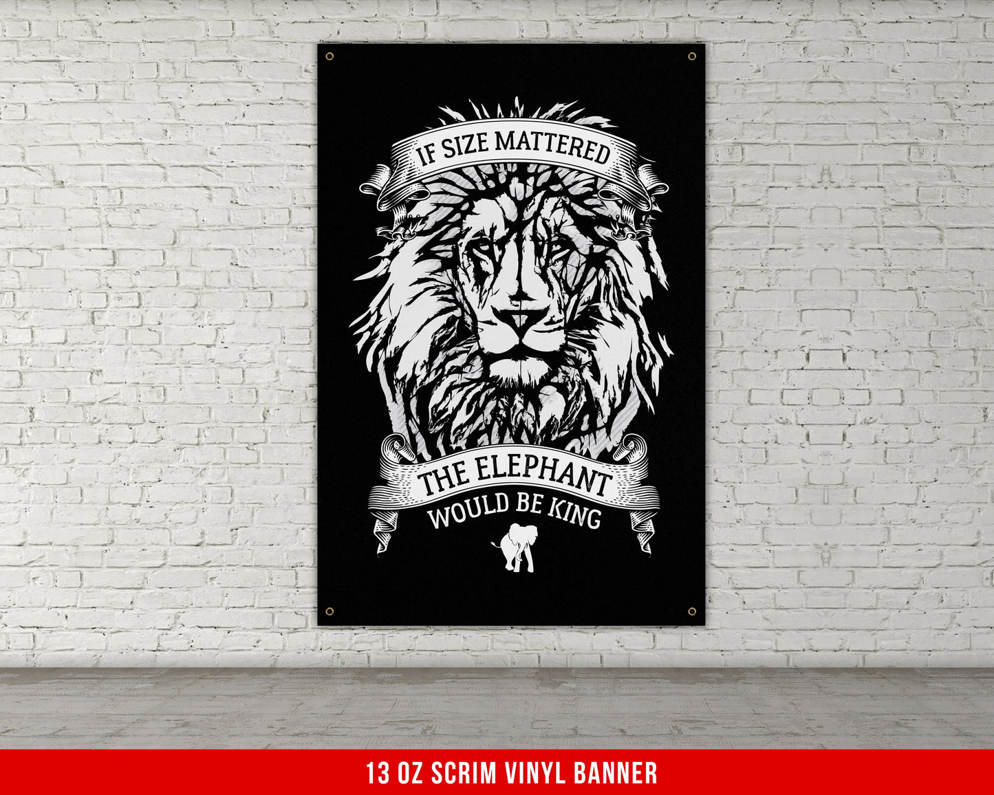 Size Doesn't Matter Banner - Brazilian BJJ Lion Decor - Large Motivational Wall Art - Grappling Inspiration